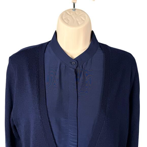 Club Monaco Sweater Top Womens Small Wool Blend Navy Twofer Layered Blouse - Picture 2 of 16